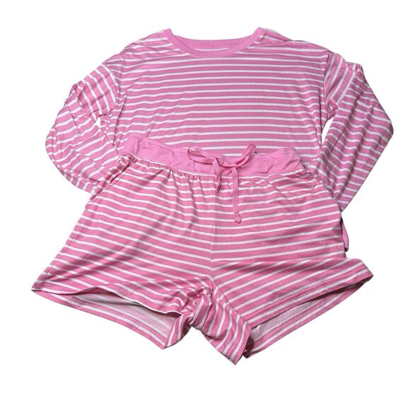 Draper James Pink Stripe Long Sleeve Shorts Lounge PJ Set Size Medium Womens - Picture 1 of 10